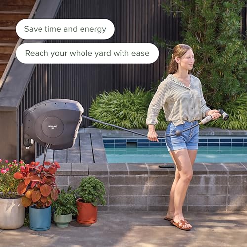 HOSELINK Classic Charcoal 82ft Hi-Flow Automatic Retractable Hi-Flow Garden Hose Reel, 9/16”, UV-Stabilized Kink-Free Hose, Wall Mounted Complete Watering Solution for Backyard, Garden & Outdoor - size: 82ft 9/16" Hi-Flow