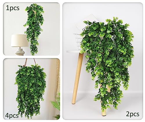 RECUTMS 4 Pcs Artificial Hanging Eucalyptus Greenery Plants 29.9 Inches - color: Green
