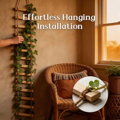 Wooden Ladder Plant Trellis for Wall, Plant Ladder - 70.9×7.9 Inches Natural Wooden Hanging Trellis, Decorative Wall-Mounted Support for Potted Vines, Ivy, and Houseplants