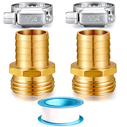 Solid Brass Garden Hose Repair kit Connector with Stainless Steel Clamps, Male Adapter/Female Garden Hose Swivel Fitting… (3/4" Barb x 3/4" Male -2 Sets) - size: 3/4" Barb x 3/4" Male -2 Sets