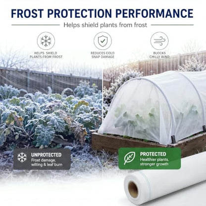 Tigeen 12 x 100 ft Frost Cloth for Plants, 45gsm Heavy Duty Frost Cover - size: 12 x 100 ft