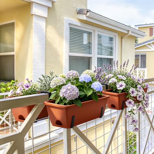 4-Pack Railing Planter Boxes with 2 Sets Double-Sided Adjustable Brackets - color: Brick Red