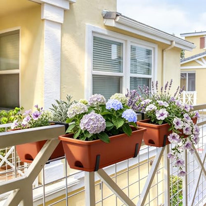 4-Pack Railing Planter Boxes with 2 Sets Double-Sided Adjustable Brackets - color: Brick Red