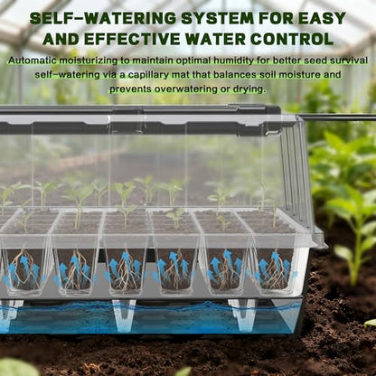 120-Cell Self-Watering Seed Starter Tray with Grow Lights, Upgraded 1–24H Timer, Seed Trays with Humidity Dome, Indoor Gardening System, Starter Kit for Seeds, Plant Germination - size: 120 cell