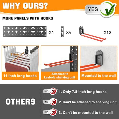 TORACK Garden Tool Organizer Wall Mount, Garage Folding Chair Storage Rack - style: 4 panels with 10 hooks