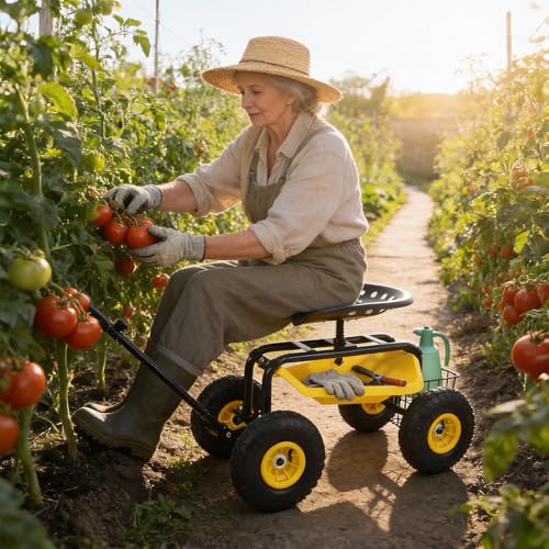 Sekey Rolling Garden Cart, 440 lb, 360° Swivel Adjustable Seat - size: 440LBS