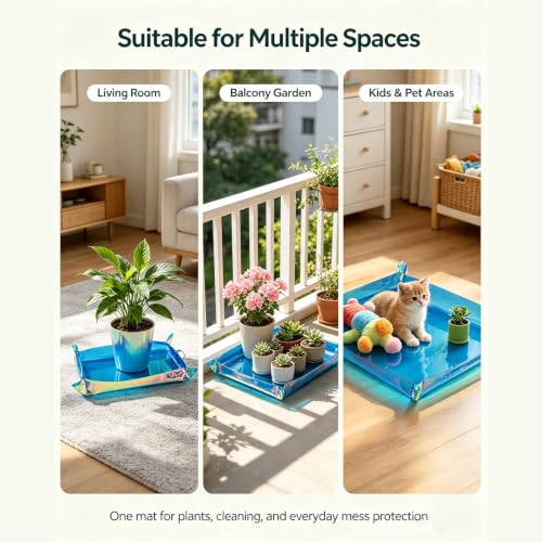 Kasepie Pink PVC Plant Repotting Mat, 19x27 Inch, Foldable Dirt Control Tray for Indoor Transplanting, Gardening Gift for Women and Men (Blue) - color: Blue