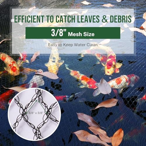 20 x 30Ft Pond Netting for Koi Ponds, Koi Pond Net Cover, Durable & Sturdy Pond Netting Cover for Leaves, Protect Koi Fish Against Herons, Raccoons, Cats & Predators, 14pcs Stakes Included - size: 20 × 30 ft