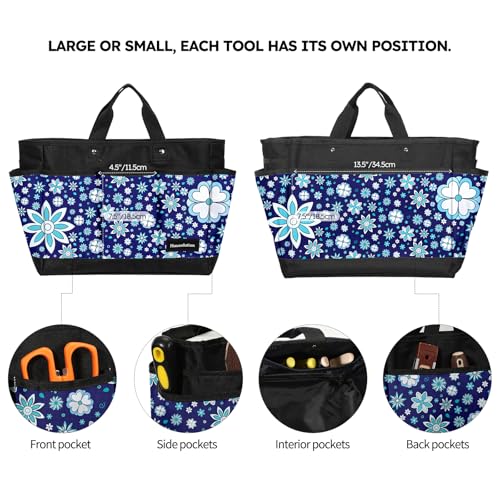 Housolution 14 Inch Gardening Tote Bag, Garden Storage Bag, Blue Flowers - color: Blue Flowers, size: 14 Inch