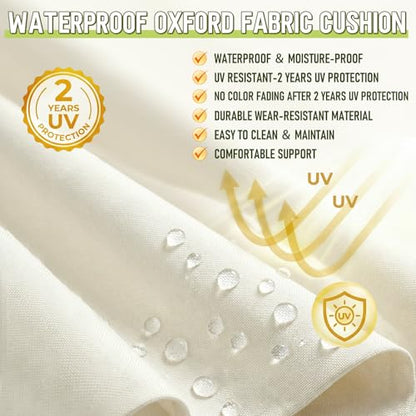 Oxford Fabric Swing Cushions with Backrest & Tie Straps for Patio Bench - color: Tan & White