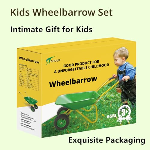 Toddler Metal Wheelbarrow Set for Kid with 12 PCS Gardening Tool(Green Set) - color: Green Set