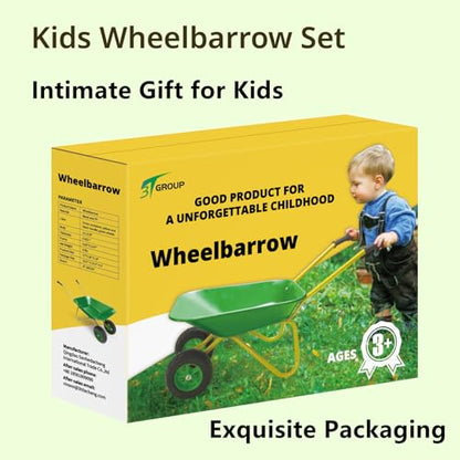 Toddler Metal Wheelbarrow Set for Kid with 12 PCS Gardening Tool(Green Set) - color: Green Set