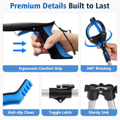 32" 3 Claw Grabber Reacher Tool, Heavy Duty Grabbers for Seniors, Pick Up Stick
