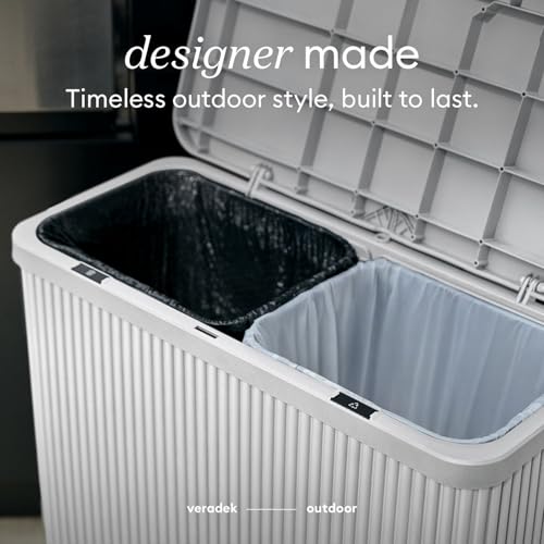 Veradek Tambour Waste Bin - Outdoor Trash Can with Dual Bag System - color: White, size: 25" L x 11.75" W x 26.5" H