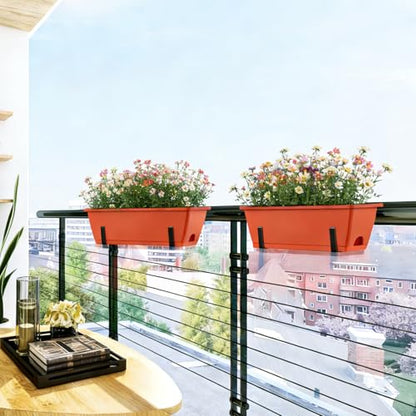 CADUKE 6 PCS Railing Planter Boxes Red Window Planter Boxes with Bracket - color: Red