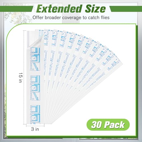 30 Pack XL Window Fly Traps for Indoors, Sticky Fly Traps (Clear, 15"×3") - size: 15"×3", style: Clear