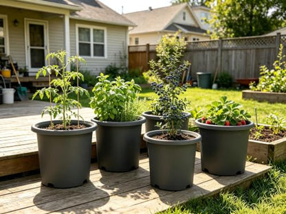 4 Pack 16 inch Thickened & Deep Planters for Outdoor Plants, 15"Tall Pots - color: Dark Gray