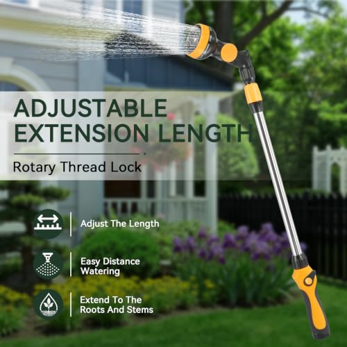 Watering Wand Heavy Duty, 26-35.4" watering wand for garden hose With 9 Spray Patterns & 180° Swivel Head Non-Slip Handle For Plants Hanging Baskets Patio Cleaning