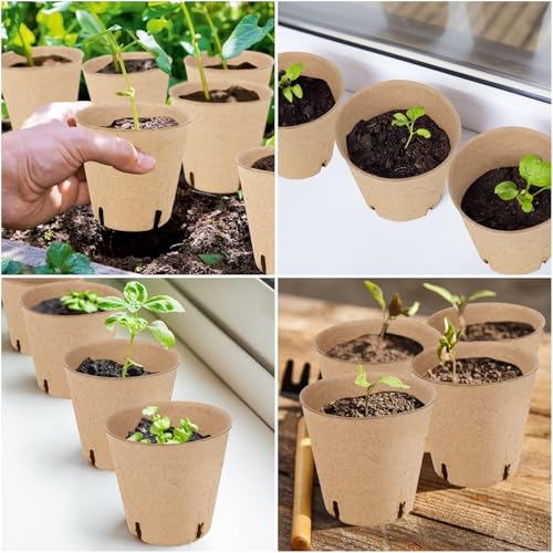 60PCS 4-Inch Biodegradable Peat Pots with Drainage Holes for Seedlings, Includes 20 Plant Labels, Perfect for Garden Germination & Nursery Use - size: 4 Inch