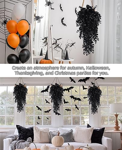 RECUTMS 4PCS Black Artificial Hanging Eucalyptus Plants for Halloween - color: Black