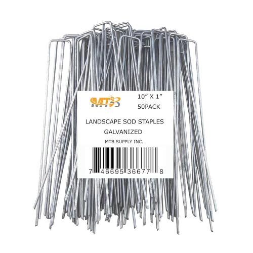 50 Pack 10 Inch 11GA(0.12inch) Galvanized Landscape Staples Garden Stakes Fence Netting Pins Ground Spikes Sod Cover Fabric Pegs - size: 10"x1" 11GA Galvanized 50Pack
