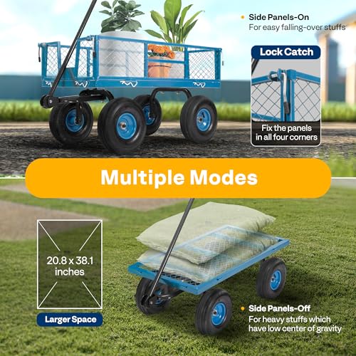 VIVOHOME Heavy Duty 880 Lbs 4.5 Cu Ft Mesh Steel Garden Cart Utility Wagon - color: Blue