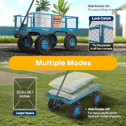 VIVOHOME Heavy Duty 880 Lbs 4.5 Cu Ft Mesh Steel Garden Cart Utility Wagon - color: Blue