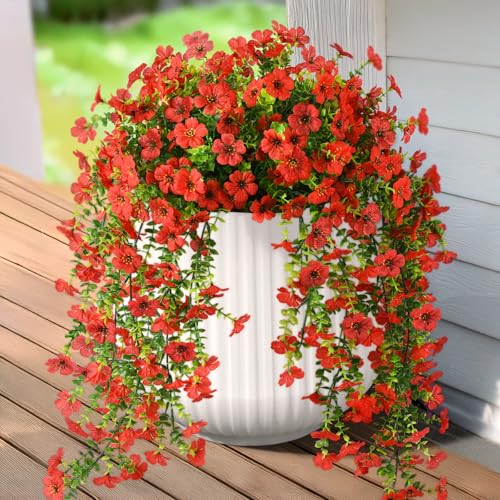 Hommyea Artificial Fake Fall Flowers Plants for Outdoors Mums Home Decor - color: Red