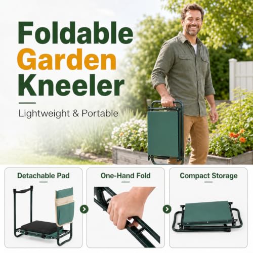 GIANTEX Garden Kneeler and Seat, Foldable 2-in-1 Gardening Bench, Green - color: Green, size: 23" x 12" x 19.5"