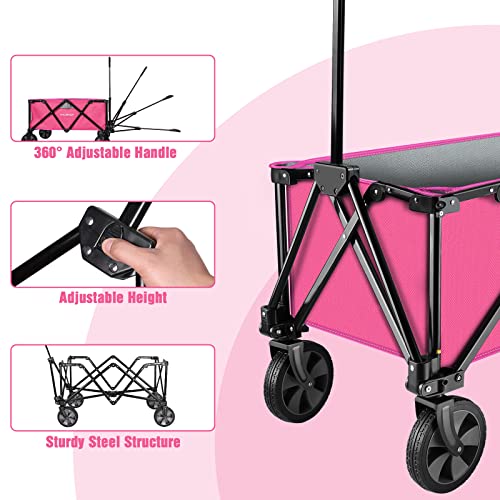 HAUSHOF Collapsible Outdoor Utility Wagon, 176 lb Load Capacity, Pink - color: Pink