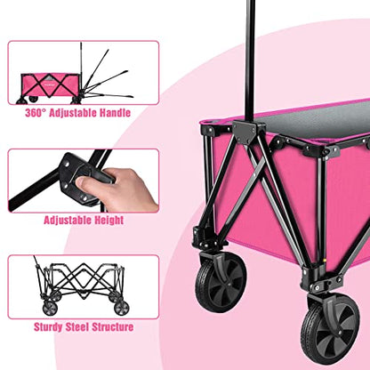 HAUSHOF Collapsible Outdoor Utility Wagon, 176 lb Load Capacity, Pink - color: Pink