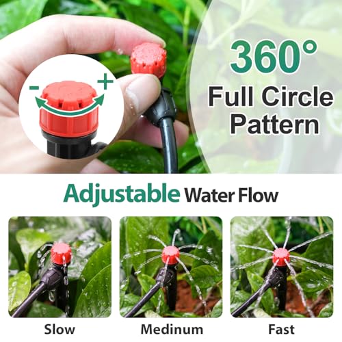 RedChili 50 Pieces Drip Emitters for 1/4" Drip Irrigation Tubing, Adjustable 360 Degree Stream Drip Emitters with Stake 360° Full Circle 8 Hole Stream Emitters Garden Irrigation Micro Drippers - size: 50P Multi-stream Emitter