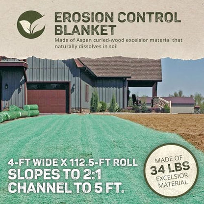 Dewitt Single Net Excelsior Erosion Blanket, Green, 4 x 112.5 Feet, 8-Pack - size: 8 Rolls
