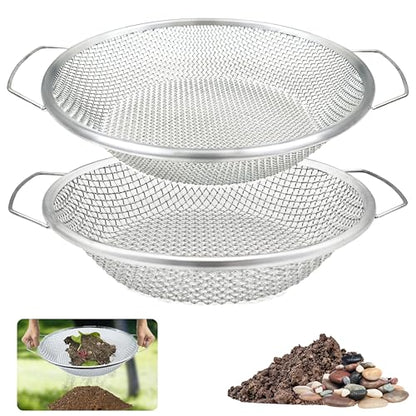 2PCS Soil Sifter for Gardening, Rock Sifter for 5gallon Bucket, Dirt Sifter Compost Sifter, Sifter for Gravel Sawdust Vermicompost, 3mm, 6mm Soil Sifter with Handle - color: 2PCS(1/4in,1/8in)