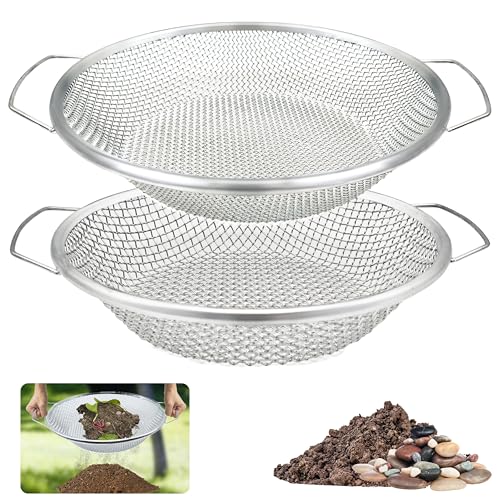 2PCS Soil Sifter for Gardening, Rock Sifter for 5gallon Bucket, Dirt Sifter Compost Sifter, Sifter for Gravel Sawdust Vermicompost, 3mm, 6mm Soil Sifter with Handle - color: 2PCS(1/4in,1/8in)