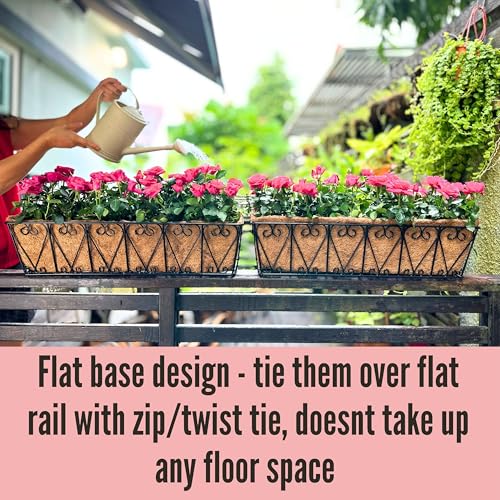 LaLaGreen Balcony Wall Planter (24 in, 2 Pack) Black Coco Liner Trough Box - size: 24" (61cm) x 2 Pack