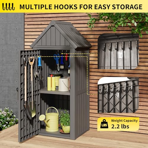 Fancyango Outdoor Resin Storage Cabinet Sturdy All-Weather Shed with Removable Shelves Lock Ring & Reinforced Floor – for Garden Patio Lawn (Grey) - color: Gray