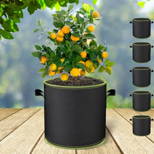 Grow Bags 5 Pack 3 Gallon Plant Pots 300G Nonwoven Fabric Garden Nursery Pots with Handles for Plants Potato Tomato Vegetables Flowers Grow Bags - size: 3 Gallon