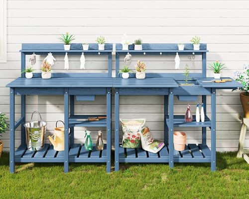 SERWALL Outdoor Potting Bench with Removable Sink,Gardening Table,Blue - color: Blue, size: Classic