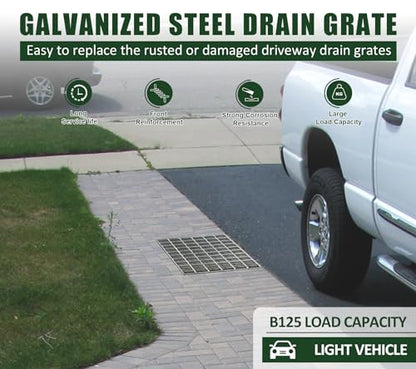 2 Pack 12in B125 Galvanized Steel Drain Grate(11.6x12 in) - color: Silver-2 Pack, size: 12x12 inch