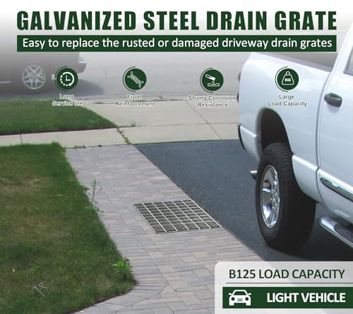 12in B125 Galvanized Steel Drain Grate(11.6x12 in) - color: Silver-1 Pack, size: 12x12 inch