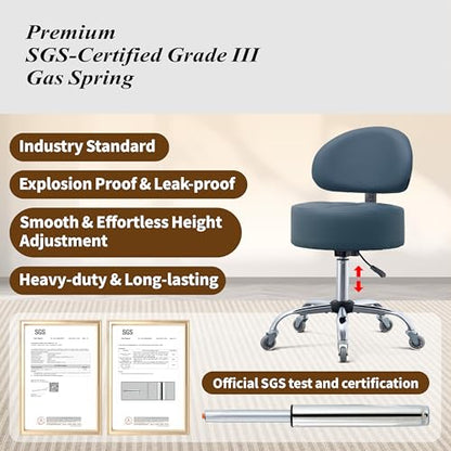Ergonomic Rolling Drafting Stool with Backrest Lumbar Support - color: Blue, style: Stylish