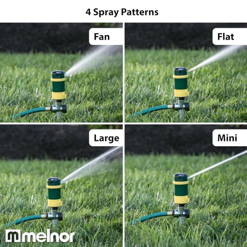 Melnor 65189AMZ Turbo Rotary Sprinkler on Step Spike, 4 Spray Patterns, Covers Up to 68 Ft. Diameter, QuickConnect Set, Green/Yellow - style: 4-Pattern