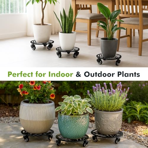 2 Packs Large Metal Plant Caddy with Wheels 13” Heavy-Duty Iron Wheeled Rolling Plant Stands with Casters Indoor Outdoor Plant Pot Roller Base Plant Saucer Movers Black, Strong Load Capacity - size: 13"