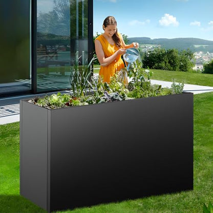 40"x16"x24" Steel Planter Box, Metal Large Rectangular Planter - color: Black, size: 40"L x 16"H x 24"W