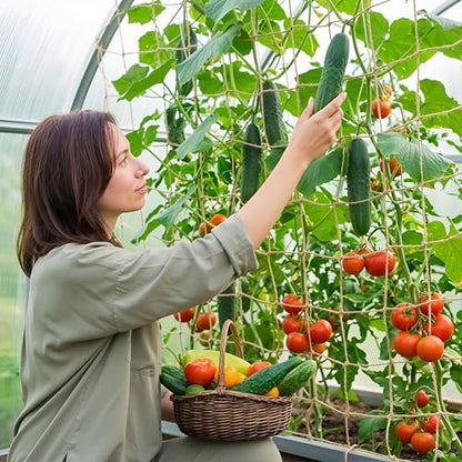 Jute Trellis Netting - Jute Netting for Climbing Plants, Heavy Duty Garden Plant Support Netting for Cucumber, Vine, Fruits & Vegetables Tomato Plants Trellis Net (6.6 x 16.4 Ft, 3.9 Inch Squares)