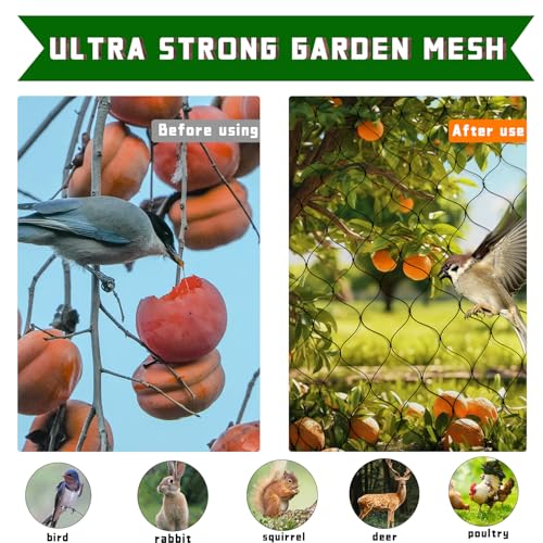 Black Bird Netting for Garden Protection Reusable Heavy Duty Garden Mesh Net Fruit Tree Netting Pest Barrier Bird Fence Protect Fruit Trees Vegetable with Ties and Staples (7' x 100')
