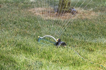 Melnor 65149AMZ Oscillating Sprinkler, 18 Precision Brass Nozzles, Adjustable Coverage, Waters Up to 3,400 Sq. Ft., Quick Connect Bundle, Green, Yellow - style: 3,400 sq. ft.