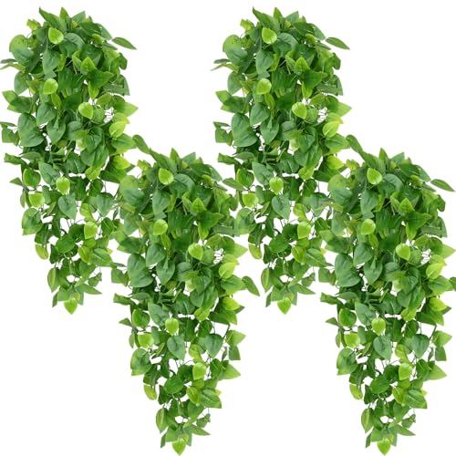 Waipfaru Fake Hanging Plants, 4Pcs Faux Ivy Pothos Vines Greenery - color: Epipremnum Aureum, size: 4Pcs Plants