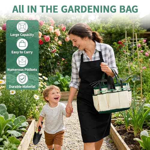 10PCS Gardening Tools Set, Heavy Duty Garden Hand Tool with Storage Bag Rust-Resistant Steel Built to Resist Bending Breaking Garden Essential Kit with Gardening Gifts for Women for Outdoor Planting